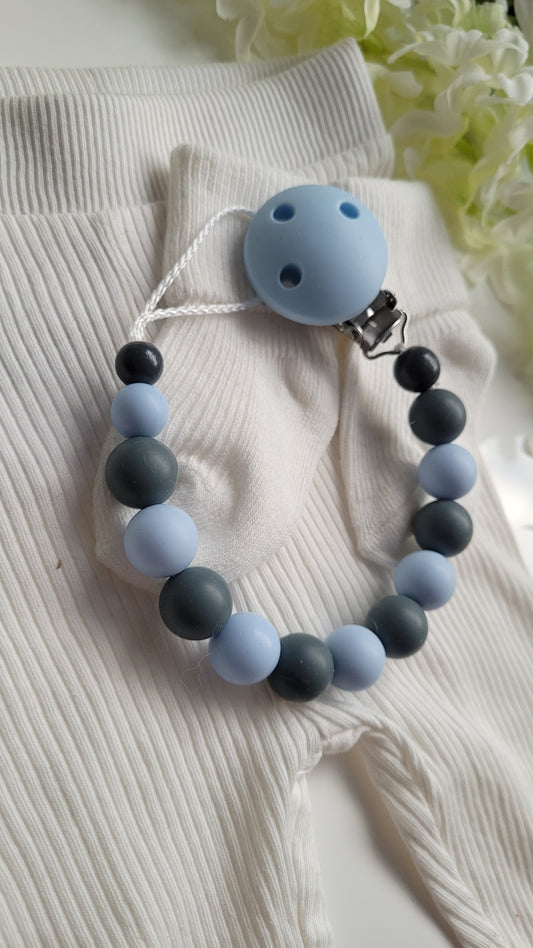 Schnullerkette Silikon blau grau
