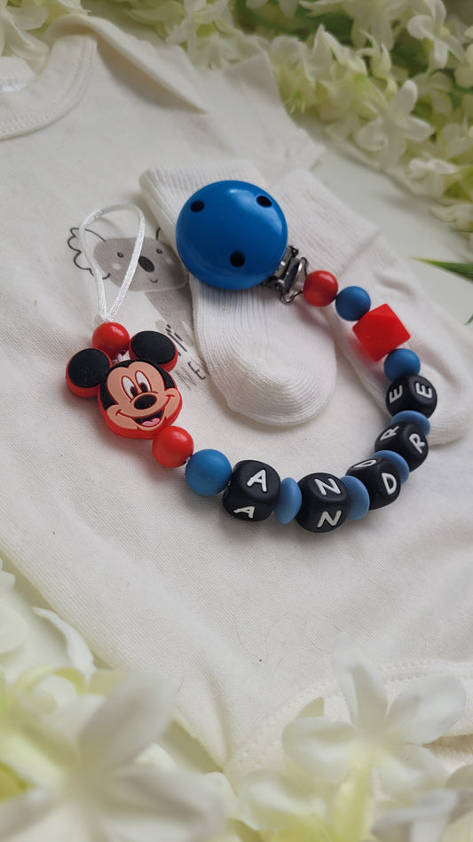 Schnullerkette mit Namen für Jungen Maus rot blau
