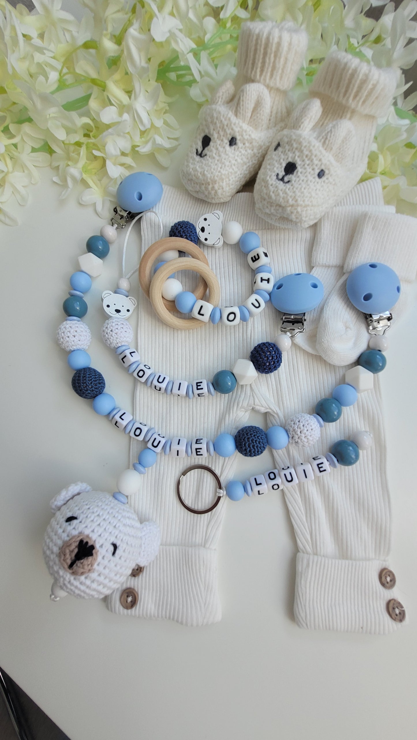 4 tlg Mega Komplett Set inkl. Schlüsselanhänger Bärchen blau