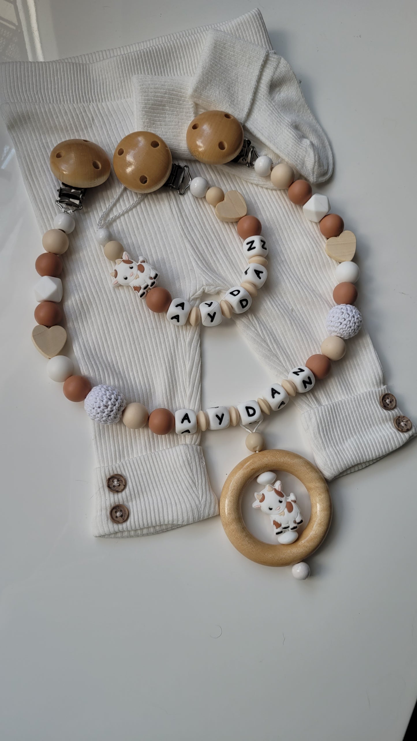 Kinderwagenkette & Schnullerkette mit Namen Bauernhof