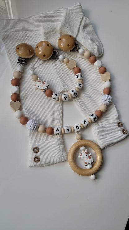 Kinderwagenkette & Schnullerkette mit Namen Bauernhof