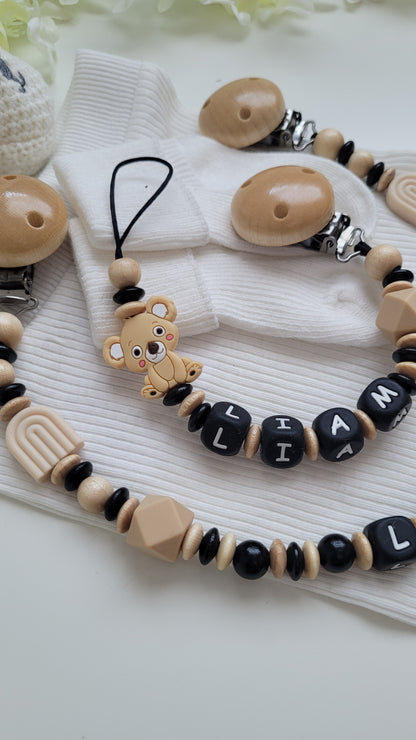 Kinderwagenkette & Schnullerkette mit Namen Koala