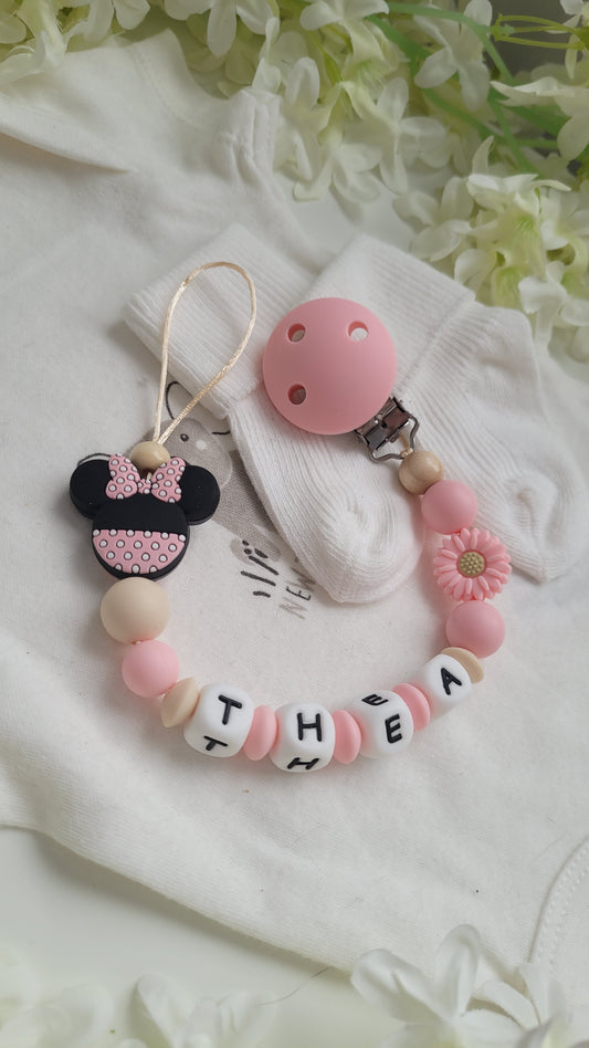 Schnullerkette mit Namen für Mädchen Minniemaus apricot
