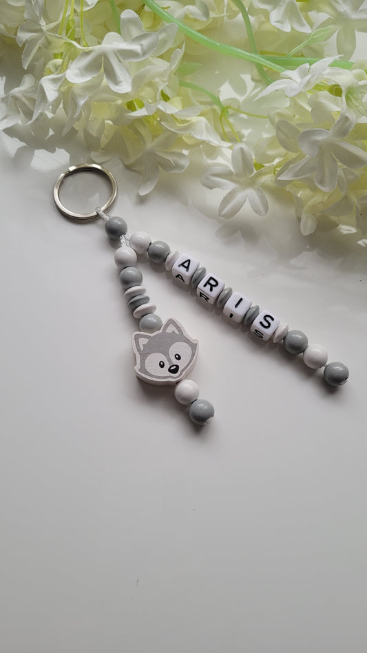 Schlüsselanhänger mit Namen Fuchs grau Motivauswahl