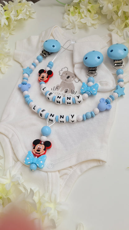 Kinderwagenkette & Schnullerkette mit Namen *Maus*  blau