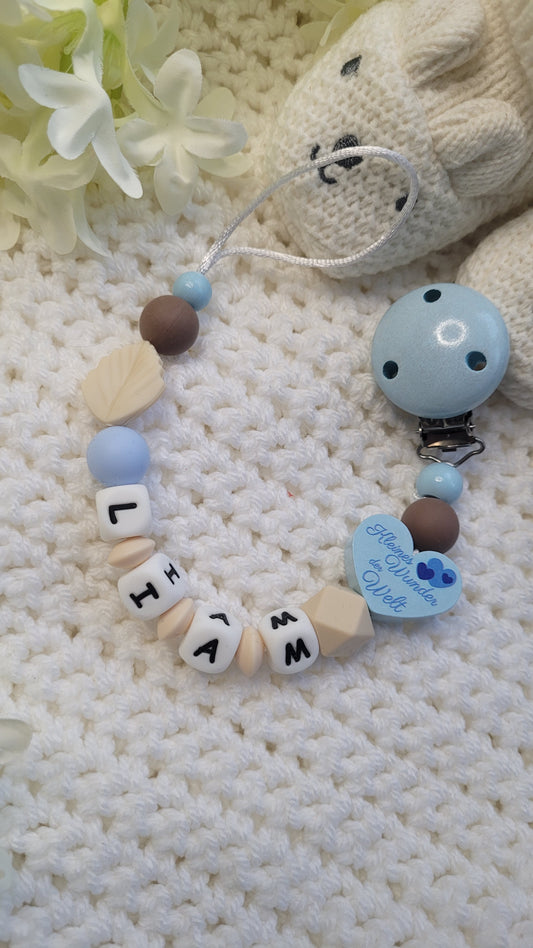 Schnullerkette Kleines Wunder der Welt für Jungen mit Namen
