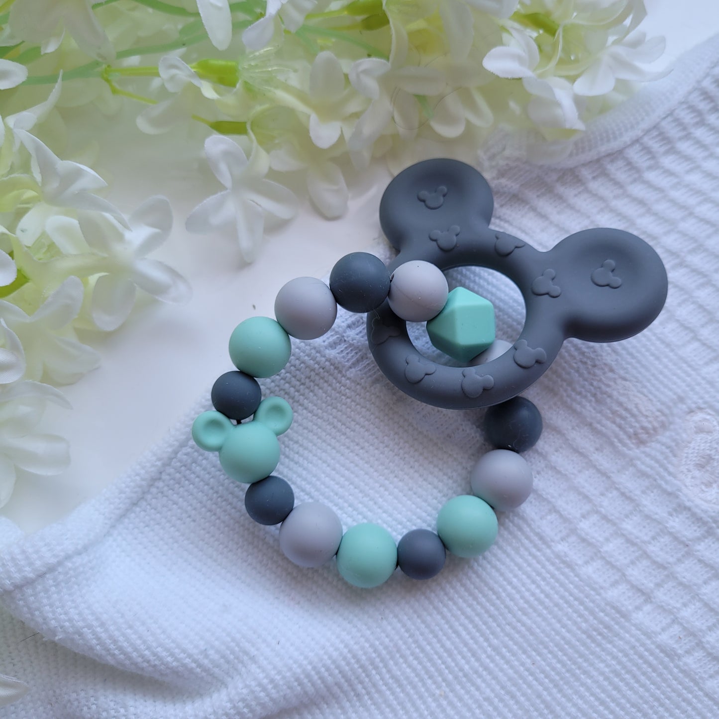 Motorik Greifring Maus  mint grau