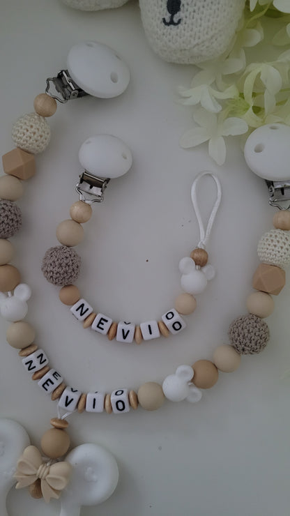 Kinderwagenkette & Schnullerkette Beige Maus