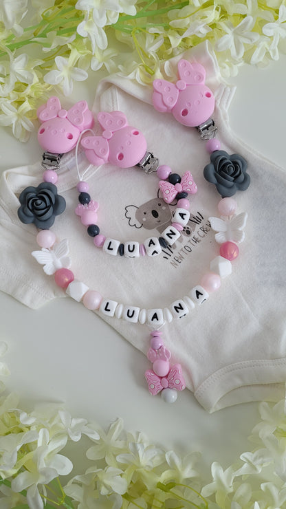 Kinderwagenkette & Schnullerkette *Minnie Prinzessin* rosegold
