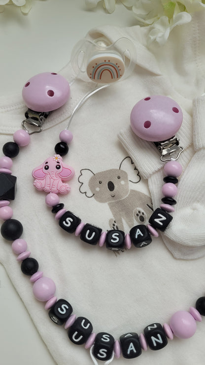 Kinderwagenkette & Schnullerkette *Elefant* rosa