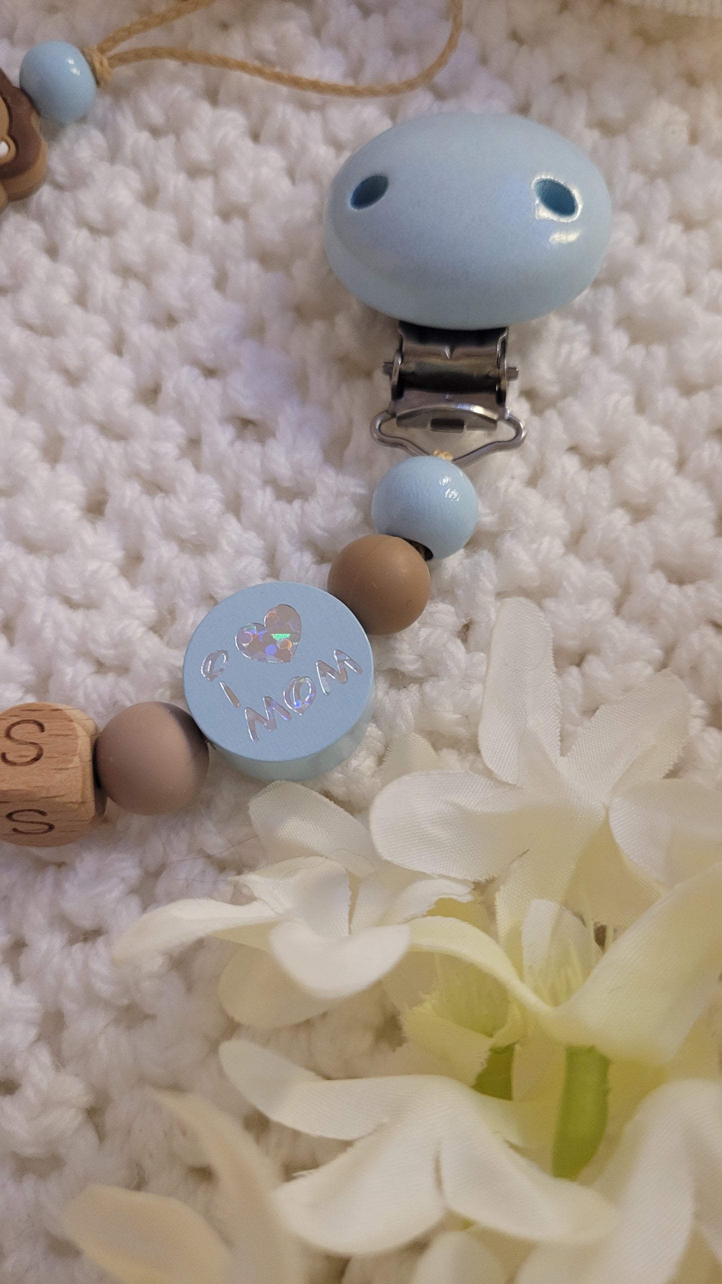 Schnullerkette für Jungen mit Namen Löwe 🦁 Braun blau