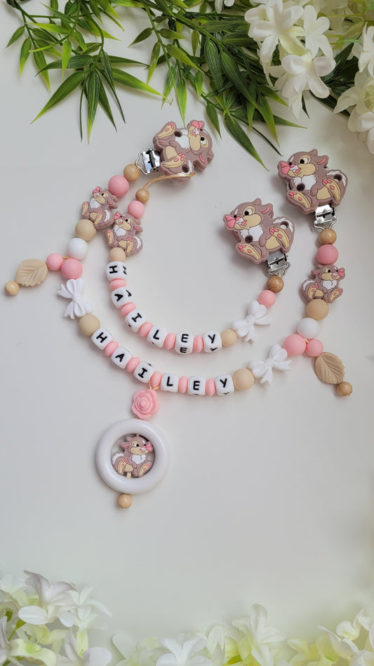 Set personalisiert disney hase Klopfer für Mädchen Silikonperlen apricot beige weiss 