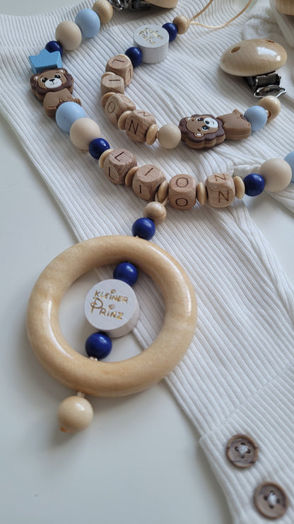 Kinderwagenkette & Schnullerkette * Löwe* blau beige