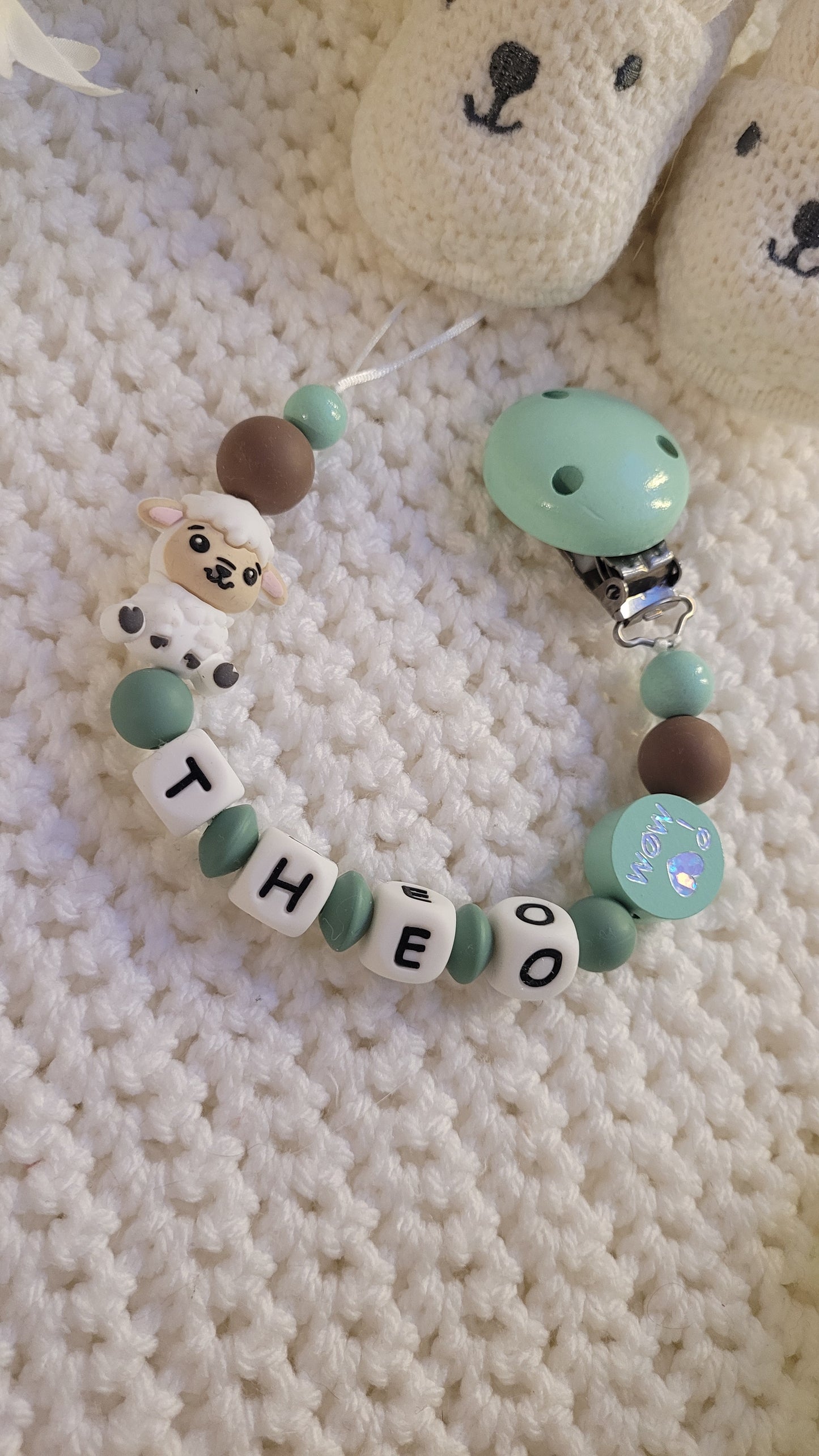 Schnullerkette für Jungen mit Namen Löwe 🦁 Braun mint