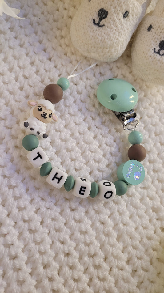 Schnullerkette für Jungen mit Namen Löwe 🦁 Braun mint