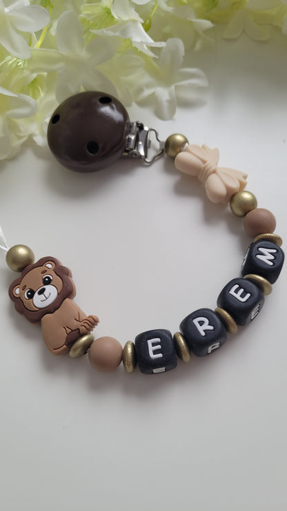 Kinderwagenkette & Schnullerkette * Löwe* gold braun