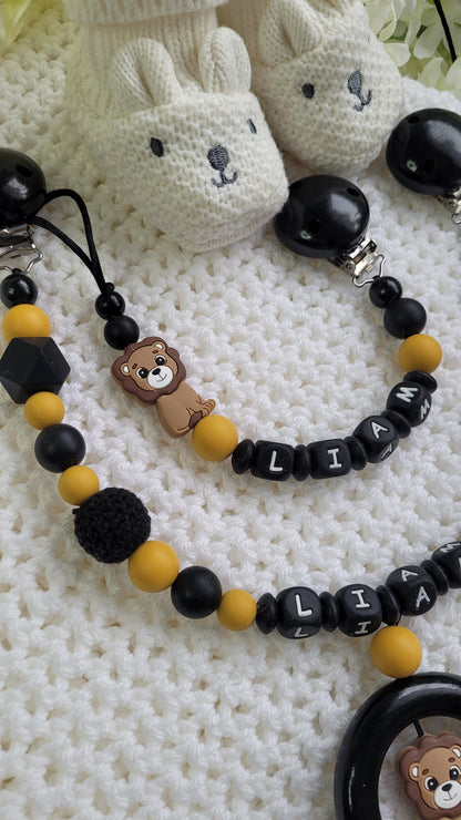 Kinderwagenkette & Schnullerkette Set Baby Löwe für Jungen
