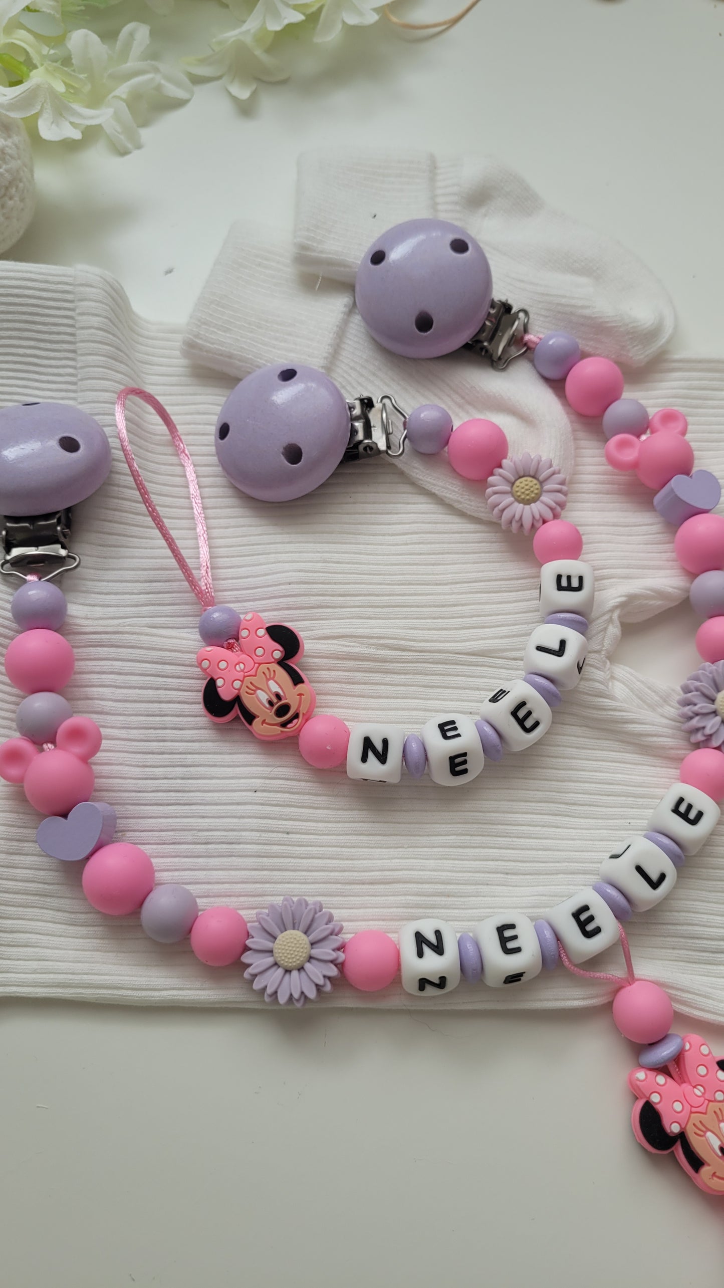 Kinderwagenkette & Schnullerkette *Maus pink*flieder