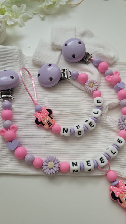 Kinderwagenkette & Schnullerkette *Maus pink*flieder