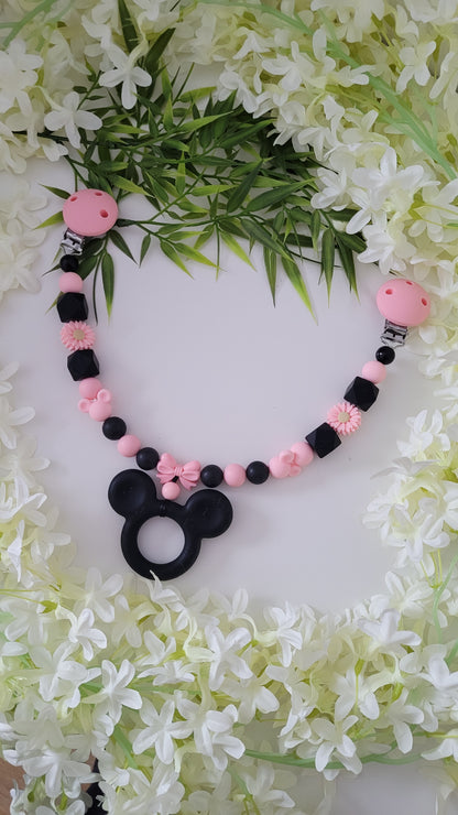 Kinderwagenkette & Schnullerkette *Minnie* rosa schwarz