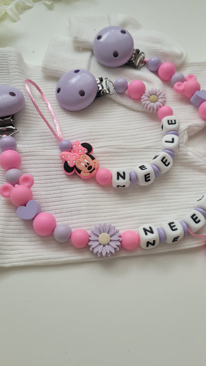 Kinderwagenkette & Schnullerkette *Maus pink*flieder