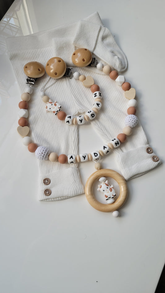 Kinderwagenkette & Schnullerkette mit Namen Bauernhof