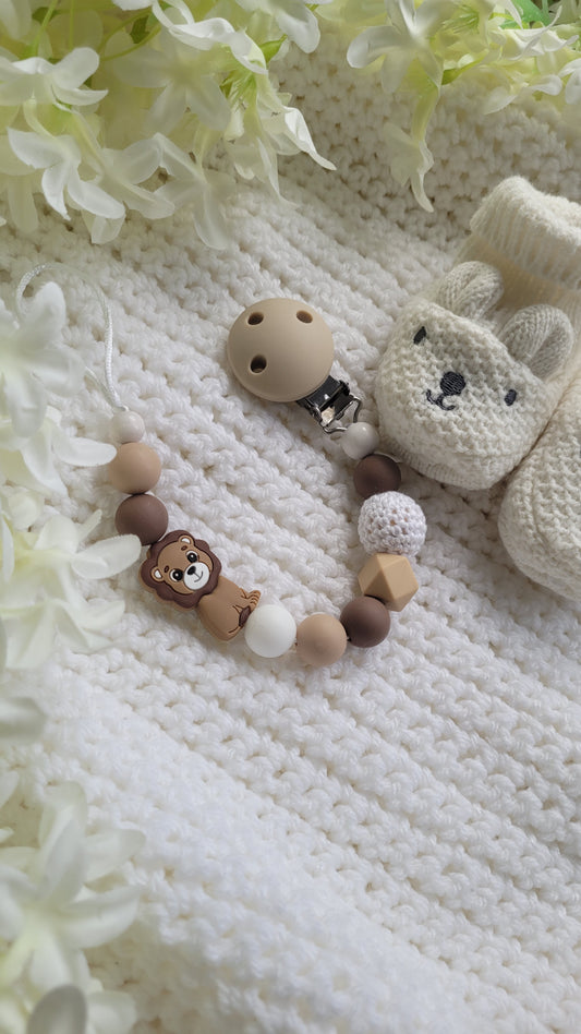 Schnullerkette Löwe braun beige weiss