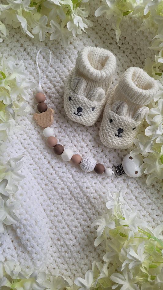 Schnullerkette Teddy braun weiss beige