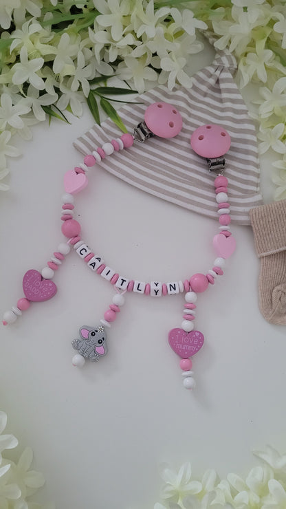 Kinderwagenkette  mit Wunschnamen *Herzige Elefanten*