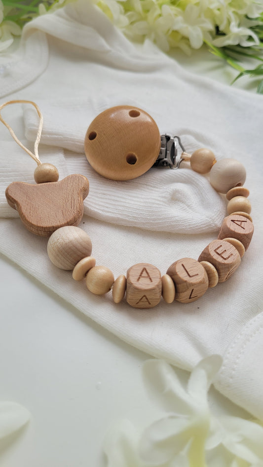 Schnullerkette mit Namen Bärchen holz