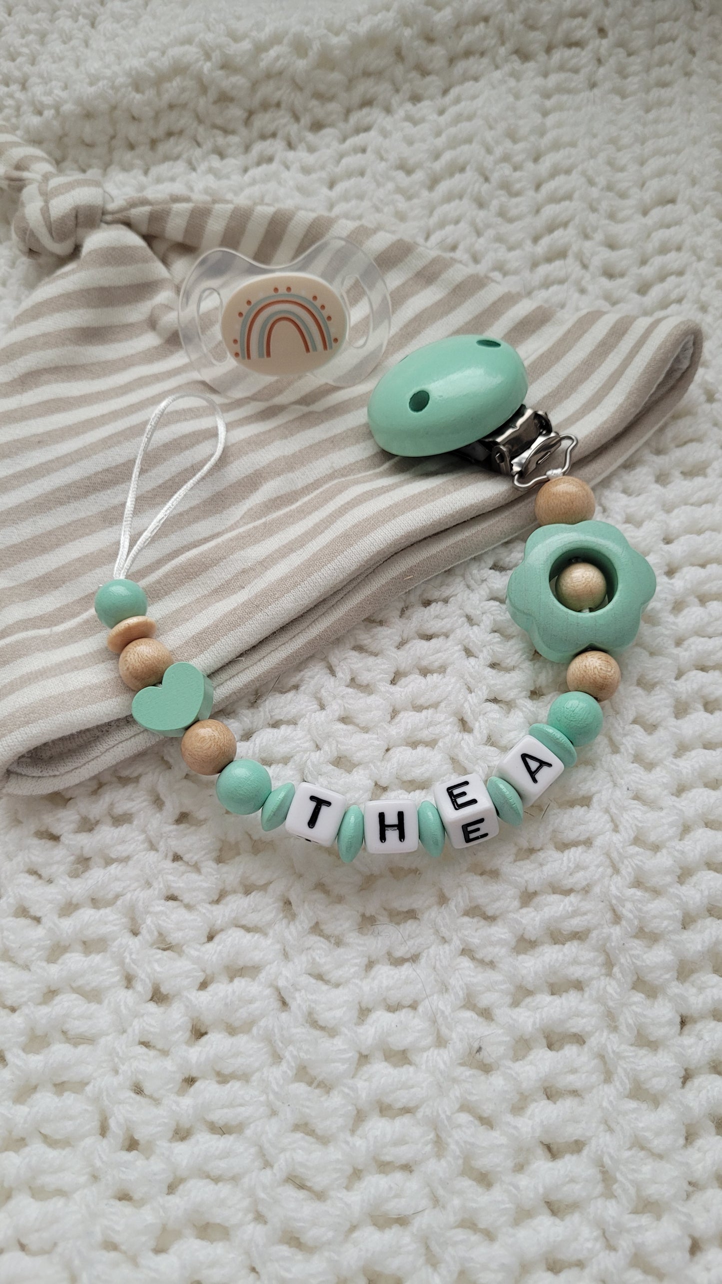 Schnullerkette mit Namen Holzperlen mint holz