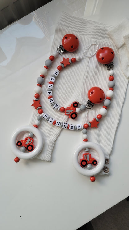 Kinderwagenkette & Schnullerkette *Traktor* rot
