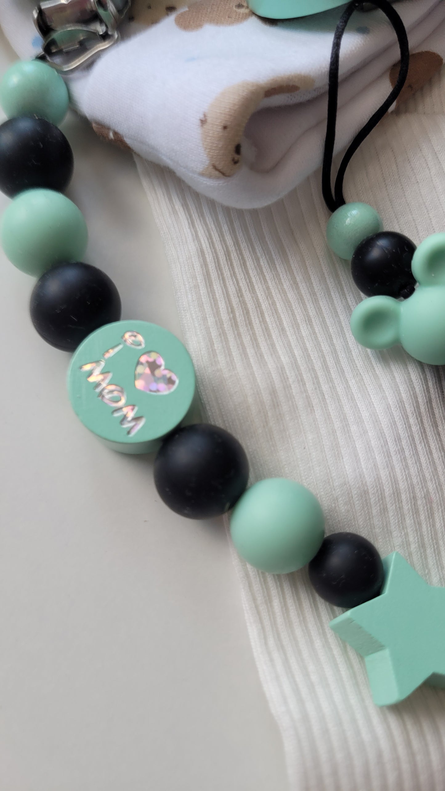 Kinderwagenkette & Schnullerkette mit Namen Maus | mint | JULEVI