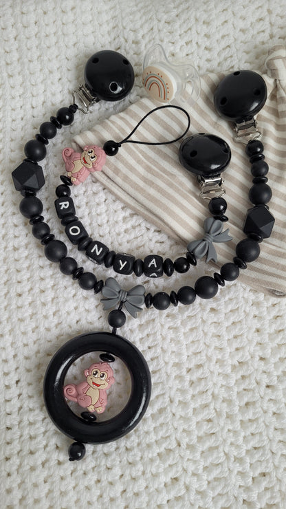 Kinderwagenkette & Schnullerkette *Äffchen*  Black