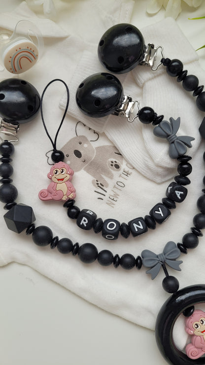 Kinderwagenkette & Schnullerkette *Äffchen*  Black