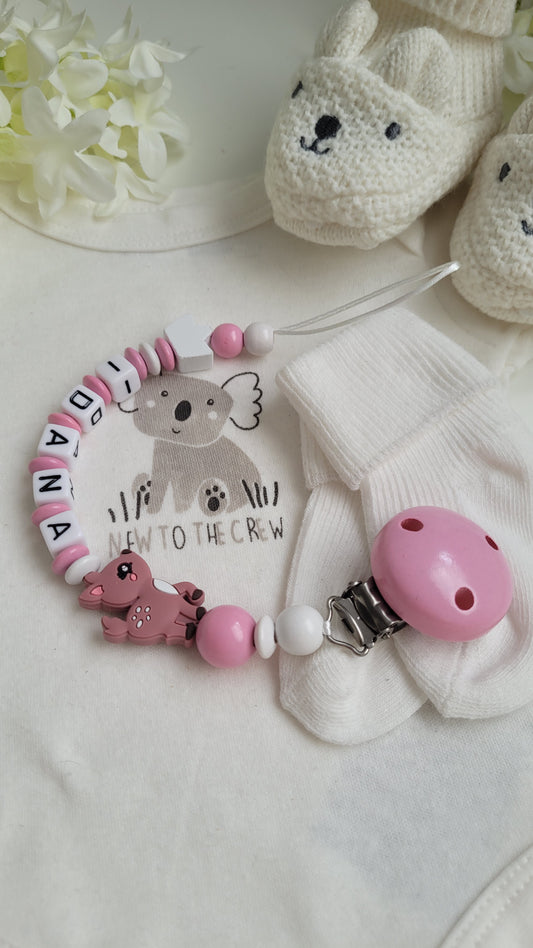 Schnullerkette mit Namen für Mädchen *Rehkitz* rose
