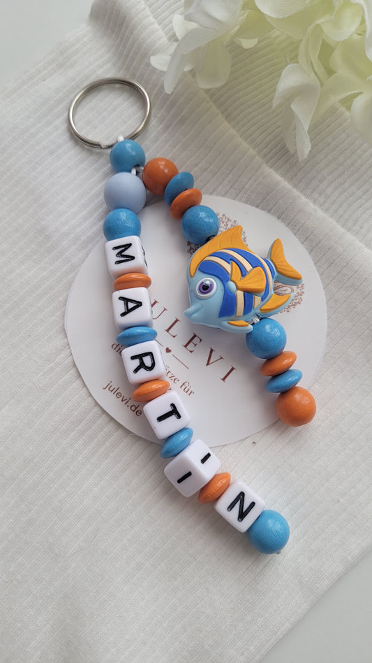 Schlüsselanhänger mit Namen Regenbogenfisch orange blau