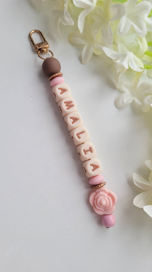 Schlüsselanhänger mit bis zu 5 Namen Rose