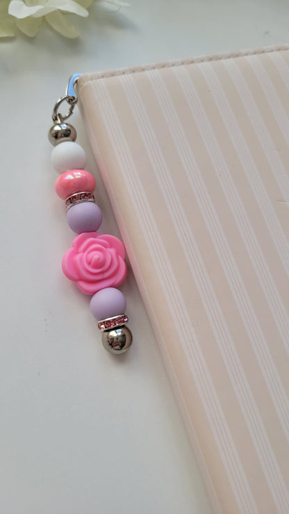 Lesezeichen Rose pink flieder glitzer