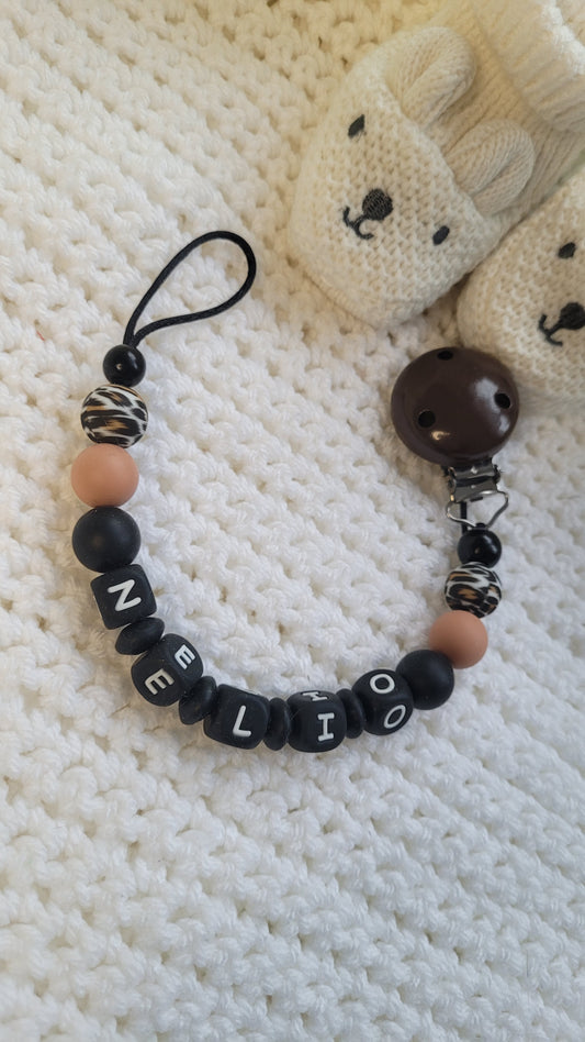 Schnullerkette Leoperlen für Jungen mit Namen