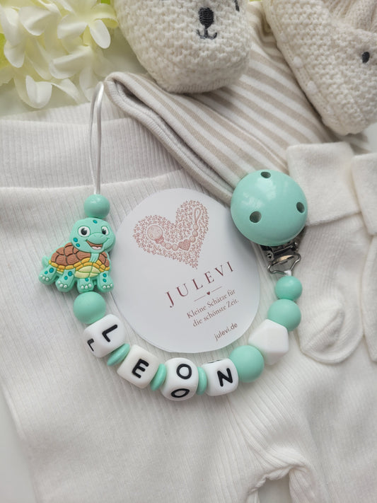 Schnullerkette mit Namen für Jungen Schildkröte Silikon mint