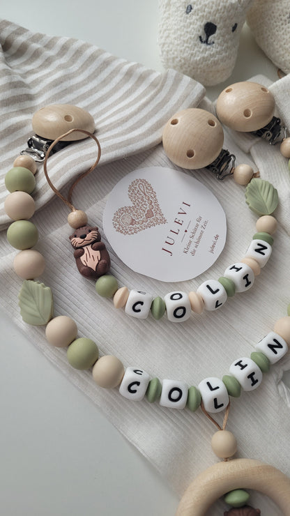 Kinderwagenkette & Schnullerkette Set Baby Otter beige braun grün | personalisiert