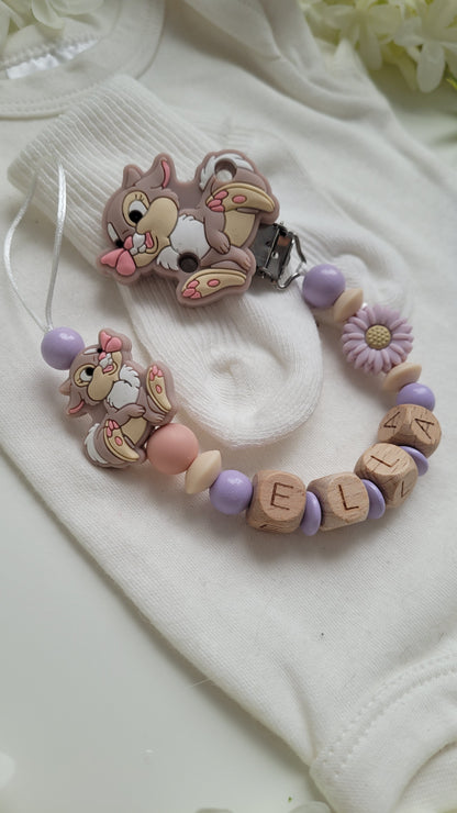 Schnullerkette mit Namen für Mädchen * Hase* flieder