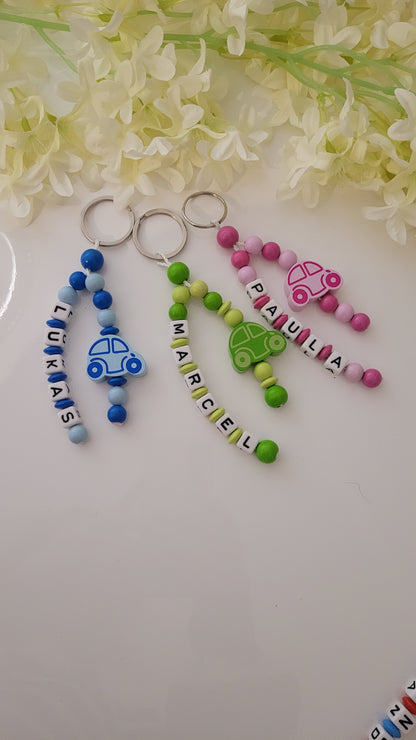 Schlüsselanhänger mit Namen Auto blau grün rosa Auswahl