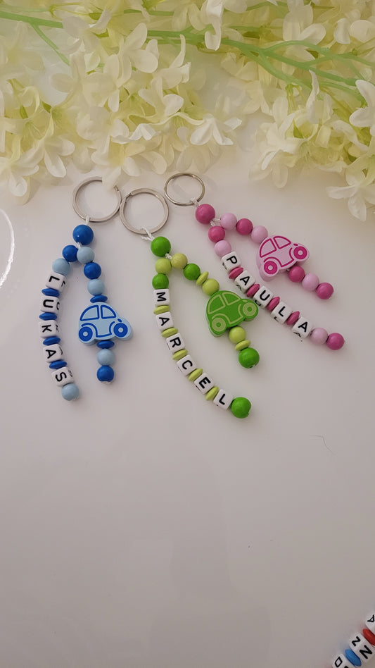 Schlüsselanhänger mit Namen Auto blau grün rosa Auswahl
