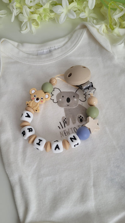Kinderwagenkette & Schnullerkette *Koala* beige blau grün