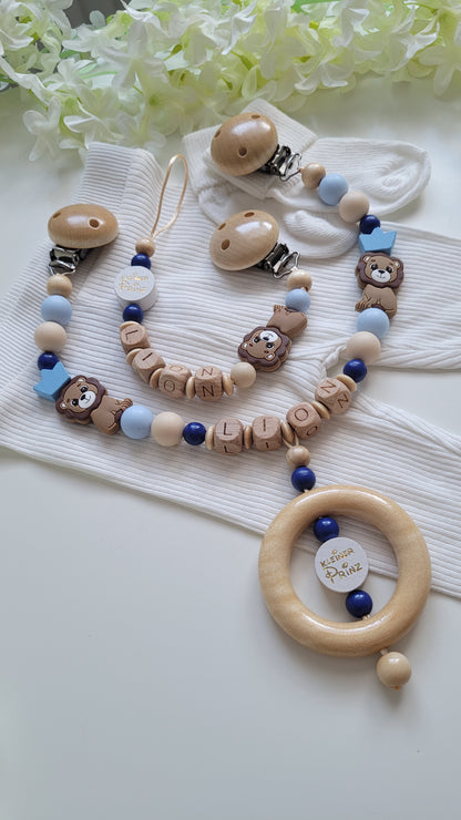 Kinderwagenkette & Schnullerkette * Löwe* blau beige