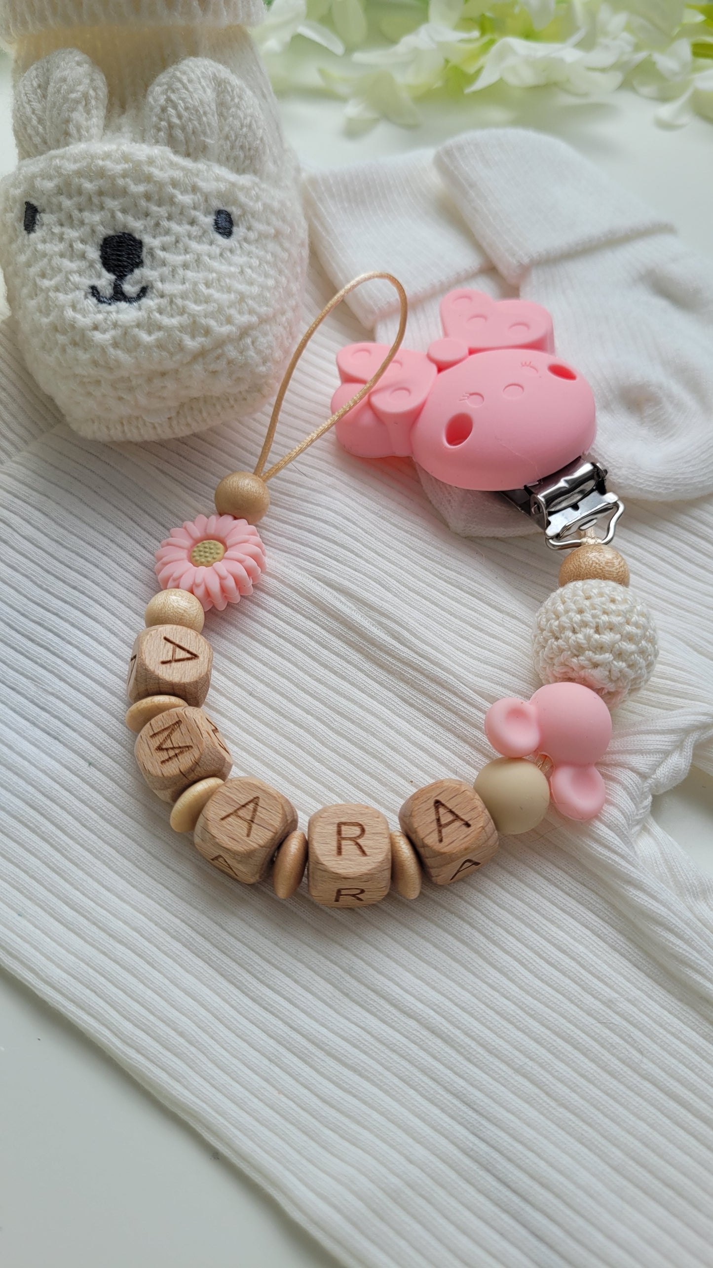 Kinderwagenkette & Schnullerkette *Maus* apricot