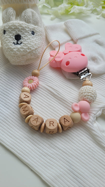 Kinderwagenkette & Schnullerkette *Maus* apricot