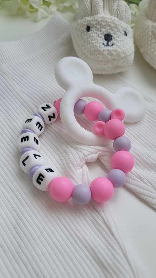Greifring Beissring Maus personalisiert flieder pink